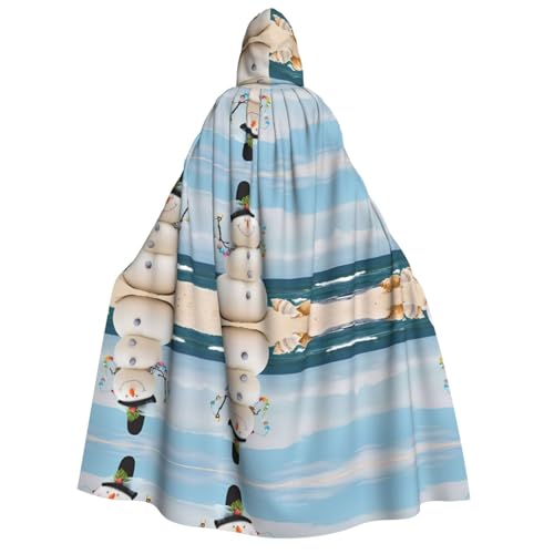 VXXNlnn Halloween-Kapuzenumhang für Erwachsene, Schneemann mit Muscheln am Sandstrand (1) bedruckter Kostüm-Umhang für Party, Karneval, Cosplay und Bühnenauftritte von VXXNlnn