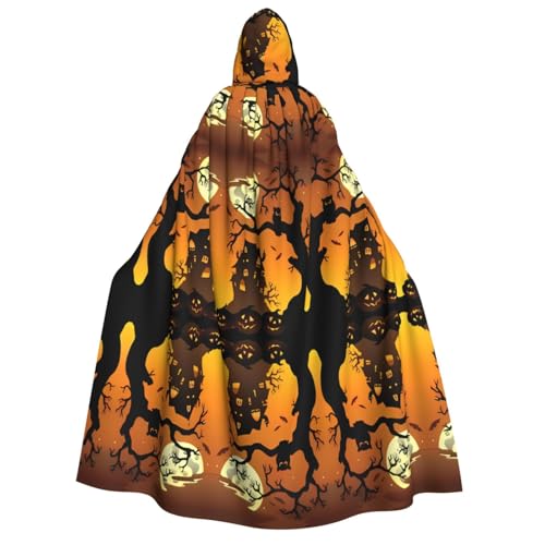VXXNlnn Halloween-Kapuzenumhang für Erwachsene, schwarzer Baum, Eule, Kürbis, Kopfdruck, Kostüm, Umhang für Party, Karneval, Cosplay und Bühnenauftritte von VXXNlnn