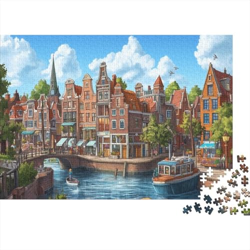 Amsterdamer Kanal 1000 Stück Puzzles Für Erwachsene Teenager Stress Abbauen Familien-Puzzlespiel 1000-teiliges Puzzle Kinder Lernspiel Spielzeug Geschenk Puzzel 1000pcs (75x50cm) von VYIPAXTOR