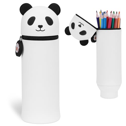 VYYTYYA Federmappe, Mäppchen Verdicktes Silikon, 2 en 1 Federmäppchen Stiftehalter, Erweiterbar Federtasche, Kawaii Etui Mädchen, Schlamppermäppchen Schule und Büro, Panda von VYYTYYA