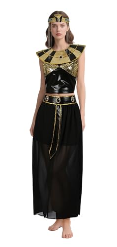 VZQI Cleopatra Kostüm für Damen, ägyptische Königin, Outfit mit Schlangenkopfschmuck, Umhang und Gürtel für Halloween-Party-Spaß, Gold, XL von VZQI