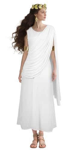 VZQI Freiheitsstatue-Kleid, Halloween, römische Damenkostüm, Erwachsenenkostüm, patriotisches Cosplay, mit Kopfschmuck, Weiss/opulenter Garten, XXL von VZQI