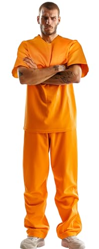 VZQI Häftlingskostüm für Herren, kurzärmeliges Oberteil und Hose, Gefängnis-Kostüm, Halloween, orangefarbener Gefängnis-Overall, Orange/Abendrot im Zickzackmuster (Sunset Chevron), Medium von VZQI
