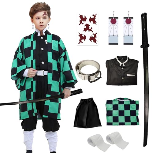VZQI Kamado-Halloween-Kostüm, für Kinder, Mädchen, Anime-Kimono, Halloween-Umhang mit einziehbarem Schwert, Größe M von VZQI