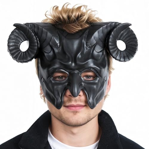 VZQI Teufelsmaske Krampus Maske Schaf Halbgesicht Halloween Maskerade Cosplay Requisiten für Erwachsene Schwarz VZQI Teufelsmaske Krampus Maske Schaf Halbgesicht Halloween Maskerade Cosplay Requisiten für Erwachsene Schwarz von VZQI