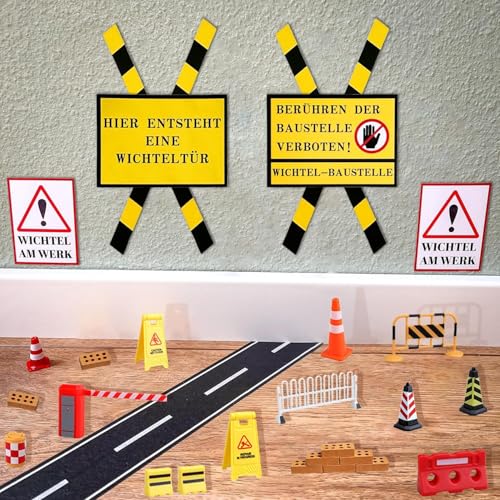 Wichtel Baustelle Set, 34-Teilig Wichtel Zubehör Baustelle Miniatur Wichtelbaustelle Einzug, Wichteltür Baustelle Weihnachten, Mini Baustellenschilder Klein für Kinder Puppenhaus Zubehör Weihnachten von VZXQX