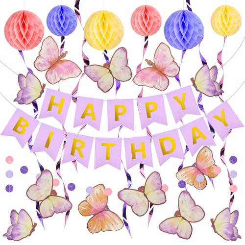 VZXZXE Schmetterling Geburtstag Deko Set Deko Geburtstagsgirlande Happy Birthday Geburtstag Deko Schmetterling Wirbel Kindergeburtstag Deko Schmetterling Deko von VZXZXE