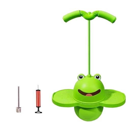 VZZCGJVT Frog Pogo Jumper mit Griff und Ballpumpe, Balance Coordination Trick Bounce Board Pop Ball, Trainingsgerät mit sensorischer Integration,Grün von VZZCGJVT