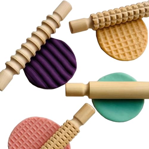 VZZCGJVT Montessori Holzgriff Keramikwerkzeuge, Nudelholz strukturierter Handroller 4 Stück VZZCGJVT Montessori Holzgriff Keramikwerkzeuge, Nudelholz strukturierter Handroller 4 Stück von VZZCGJVT