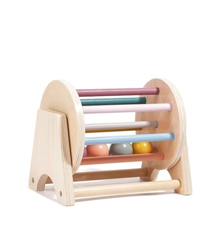 VZZCGJVT Montessori Holztrommel Spinnspielzeug, Form Rolltrommel und Flache Rolltrommel, Spielzeug für die frühe sensorische Bildung,Plane von VZZCGJVT