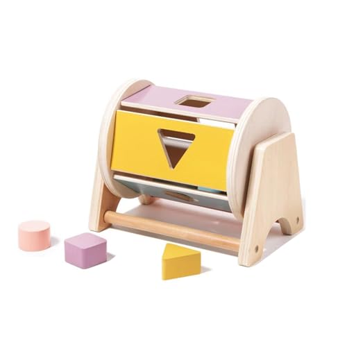 VZZCGJVT Montessori Holztrommel Spinnspielzeug, Form Rolltrommel und Flache Rolltrommel, Spielzeug für die frühe sensorische Bildung,Shape von VZZCGJVT