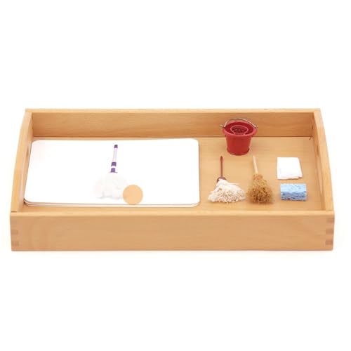 VZZCGJVT Montessori-Sprachunterricht AIDS, Küchenutensilien-Set aus Holz, Reinigungswerkzeug-Set aus Holz,Clean von VZZCGJVT