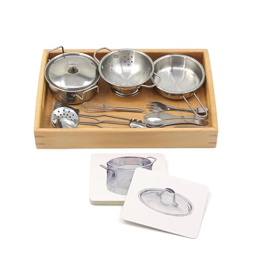 VZZCGJVT Montessori-Sprachunterricht AIDS, Küchenutensilien-Set aus Holz, Reinigungswerkzeug-Set aus Holz,Cooking Utensils von VZZCGJVT