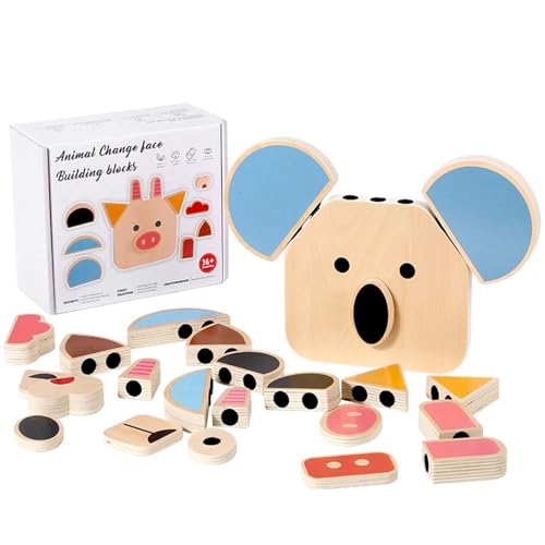 VZZCGJVT Montessori Tierfigur aus Holz DIY gesichtsverändernde Bausteine, Kreatives Puzzle,Animals von VZZCGJVT
