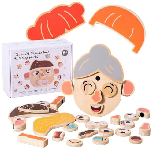 VZZCGJVT Montessori Tierfigur aus Holz DIY gesichtsverändernde Bausteine, Kreatives Puzzle,People von VZZCGJVT