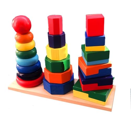 VZZCGJVT Montessori Tristyle Holz Regenbogen Stapelringe, Stapelringe für Kleinkinder Pädagogisches entwicklungsorientiertes sensorisches Spielzeug,13.5cm von VZZCGJVT