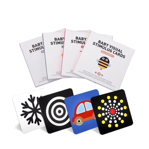 VZZCGJVT Montessori kontrastreiche Schwarz-Weiß-Karten für die Früherziehung, visuelles Stimulations-Aktivitätsset für die Gehirnentwicklung (4 Sätze) 80 Stück von VZZCGJVT