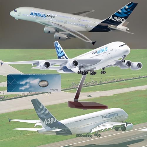 18,1-Zoll-Modellflugzeug Im Maßstab 1:160, Airbus A380-Prototyp, Modellflugzeug, Sammlerstück, Kunstharz Mit Rädern, Druckguss for Sammeln, Geschenk, Ornament Mit Sockel (Color : LED A380) von VaNmar