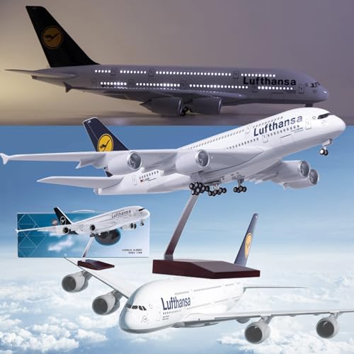 18,5-Zoll-Modellflugzeug Im Maßstab 1:160, Lufthansa A380-Modelljet, Sammlerstücke, Kunstharz-Flugzeugmodelle Mit Rädern, Druckguss, for Sammeln, Geschenk, Ornament (Color : LED A380) von VaNmar