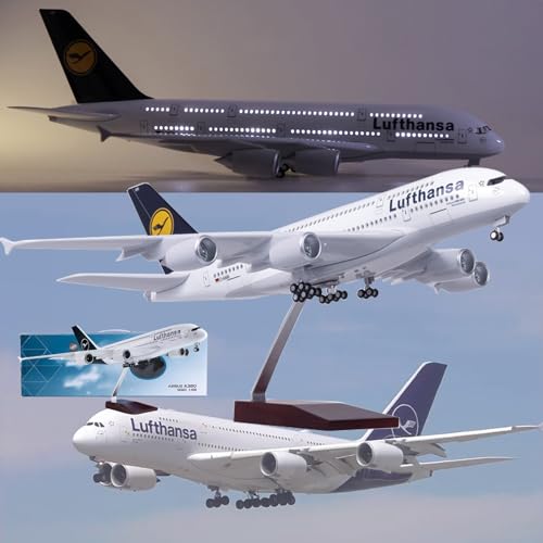 18,5-Zoll-Modellflugzeug Im Maßstab 1:160, Lufthansa A380-Modelljet, Sammlerstücke, Kunstharz-Flugzeugmodelle Mit Rädern, Druckguss, for Sammeln, Geschenk, Ornament (Color : LED A380) von VaNmar