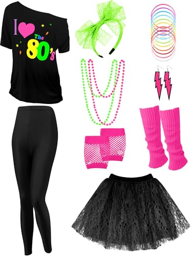 Vabean 19-teiliges 80er-Jahre-Kostüm-Set, T-Shirt, Leggings, Tutu, Rock, Stirnband, Halskette, Armbänder, Ohrringe, Handschuhe, Beinstulpen für Damen, Schwarzes Tutu, Large Vabean 19-teiliges 80er-Jahre-Kostüm-Set, T-Shirt, Leggings, Tutu, Rock, Stirnband, Halskette, Armbänder, Ohrringe, Handschuhe, Beinstulpen für Damen, Schwarzes Tutu, Large von Vabean
