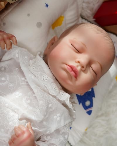 20-Zoll-Reborn-Babypuppe in weißem floralen Stickoverall / Vinylkörper mit weichen rosafarbenen Wangen / zarter geschlossener Augen-Design / realistische Gelenkfalten / Geschenk für Babypartyfeiern 20-Zoll-Reborn-Babypuppe in weißem floralen Stickoverall / Vinylkörper mit weichen rosafarbenen Wangen / zarter geschlossener Augen-Design / realistische Gelenkfalten / Geschenk für Babypartyfeiern von VacosHeart