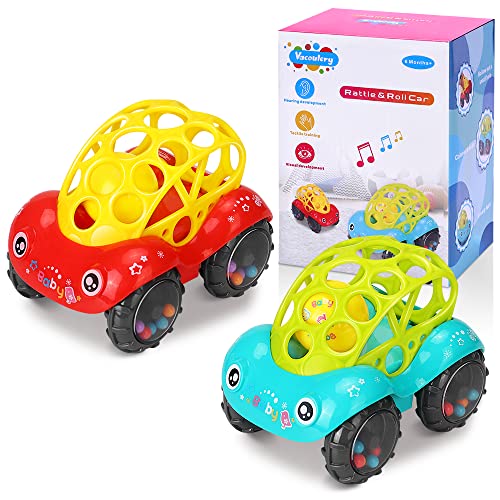 Spielzeugauto mit Rassel, 2 Stück Kinderspielzeug Baby Rasselspielzeug Geschenke für 6-12 Monate Spielzeugauto Flexibles und Leichtgreifbares Design für 1 2 3 Jährige Jungen Mädchen von Vacoulery