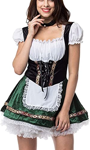 Vagbalena Damen Faschingskostüm Oktoberfest Kostüm Biermaid Kostüm Deutschland Bayern Halloween Animation Französische Maid Kostüm Schürze Kleid (Grün,L) von Vagbalena