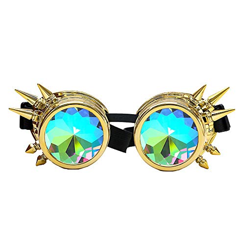 Vagbalena Kaleidoskop-Brille psychedelische Steampunk-Brille Regenbogen-Retro-Kristalllinsen Cosplay-Punk-Brille Hipster-Brille im viktorianischen Stil (Eine größe,Gold) von Vagbalena