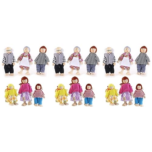 18 STK Puppenfamilie Puppen Puppenhaus Holz Flauschige Kuscheltiere hölzern Fee Spielzeug Geschenke für Kinder + Spielset Holz Puzzle Marionette Eltern-Kind Bambus von Vaguelly