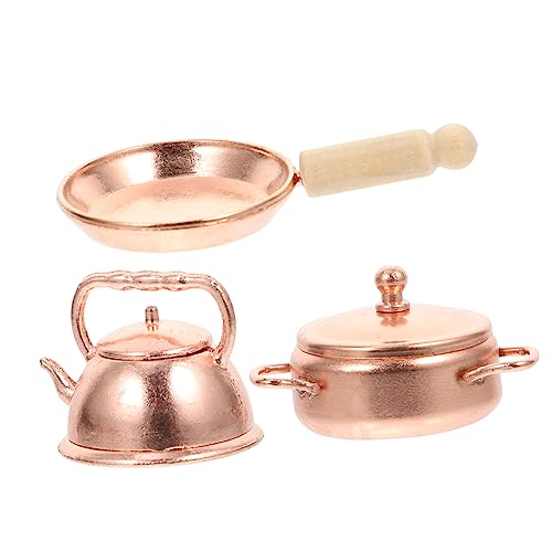 3 STK Minitopf Werkzeug Mini-hausbedarf Mini-landschaftsverzierungen Für Puppenhauslieferungen Kleines Hauszubehör Miniatur-kochgeschirr- Golden Aluminiumlegierung Vaguelly von Vaguelly
