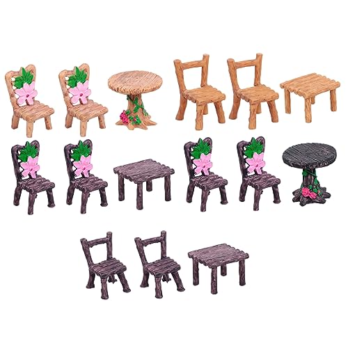 Vaguelly 5 Sets Harz Miniatur Tisch Und Stühle Für Kinder Puppenhaus Decor Realistische Harz Ornament Set von Vaguelly