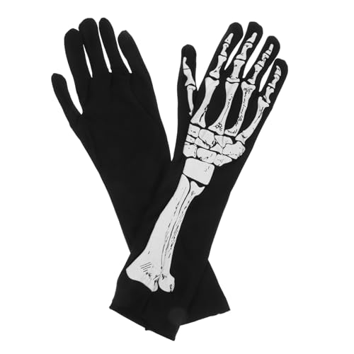 Vaguelly 1 Paar Schädel-Handschuhe Skelett-Handschuhe Halloween-Handschuhe Langarmhandschuhe Halloween-fäustlinge Animatronik Gotische Knochenhandschuhe Stirnbänder Kommt Aufkleber Elasthan von Vaguelly