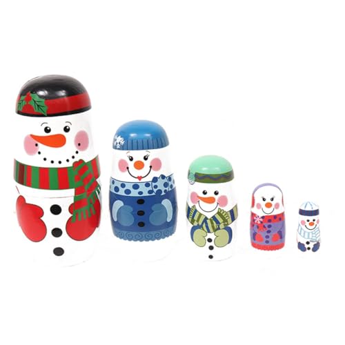 Vaguelly 1 Satz 5-lagige Schneemann-Matroschka sensorisches gefälschter Farn Puppe Puppe russische Puppen Russian doll Schneemann-Puppendekoration Russische Weihnachtspuppe Holz von Vaguelly