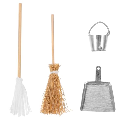 Vaguelly 1 Satz Besen Dustpan Model basteln zubehör Miniatures puppenhauszubehör Harzminiaturen Dollhouse zubehör Mopp- Mini-Hausverzierung Spielhausbesen Mini-Kehrschaufel- Eisen von Vaguelly