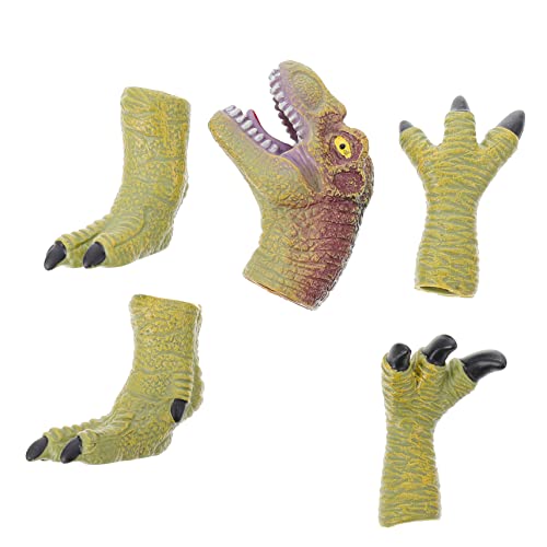 Vaguelly 1 Satz Dinosaurier-fingerpuppe Kinderspielzeug Dinosaurier-Handschuhe Dinosaurier Handpuppe Spiel-Requisiten Party-Requisiten Performance-Handschuhe Rollenspielpuppe Green Vinyl von Vaguelly