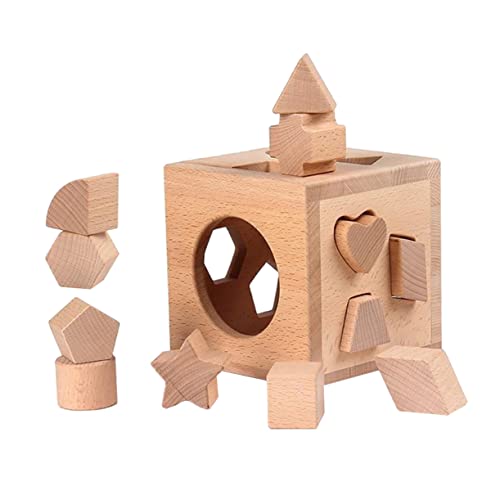 Vaguelly 1 Satz Form-Puzzle-Box Form Passendes Spielzeug Shape-sortierer-würfel Spiele Zum Sortieren Von Geometrie Formerkennungsspielzeug Geometrische Stapelblöcke Holz Kind Intelligent von Vaguelly