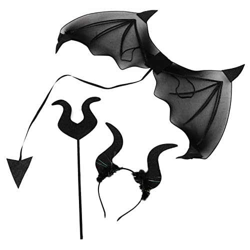 Vaguelly 1 Satz Halloween Teufelskostüm Set Teiliges Accessoire Set mit Teufelshörnern Flügeln und Stock für Halloween Feiern und Kostüm Events von Vaguelly