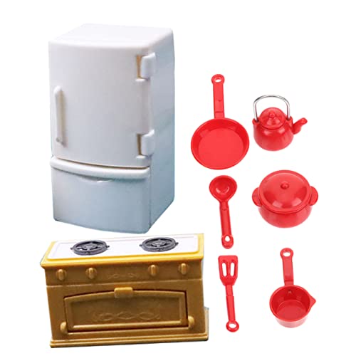 Vaguelly 1 Satz Herd-kühlschrank-Modell Mini-hauskochgeschirr Mini-küchendekoration Miniatur-küchenutensilien Miniatur-küchenkühlschrank Mini- -küchenzubehör Mini-küchenrequisite PVC von Vaguelly