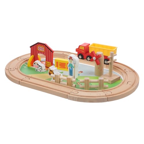 Vaguelly 1 Satz Holzspielzeug Set für Teiliges Bauernhof Eisenbahnspielzeug mit Tieren und Schienen Kreatives Lernspielzeug Problemlösungsfähigkeiten und Eltern Junge Mädchen Interaktion von Vaguelly