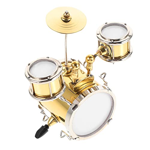 Vaguelly 1 Satz Jazz-Drum-Modell Miniatur-puppenhauszubehör Mikrofon Ornamente Miniaturbausätze Sachen Desktop Bausatz Mini-puppenhausbücher Puppenhaus-musikinstrumente Golden Metall von Vaguelly