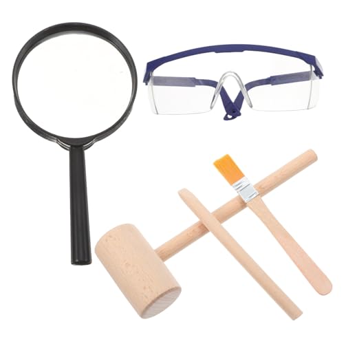 Vaguelly 1 Satz Mini Holzhammer und Meißel Set Dinosaurier Ausgrabungswerkzeug für Stem Lernspielzeug für Kreative Entdeckungen und Motorische Fähigkeiten Lupe und Pinsel von Vaguelly