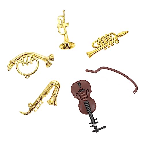 Vaguelly 1 Satz Mini-Musikinstrument Mini-Kunststoff-Saxophon Mini-trompete Mini-geigenspielzeug Miniatur-waldhornfigur Miniatur-spielzeugtrompete Arbeit Plastik Requisiten Puppenhaus von Vaguelly