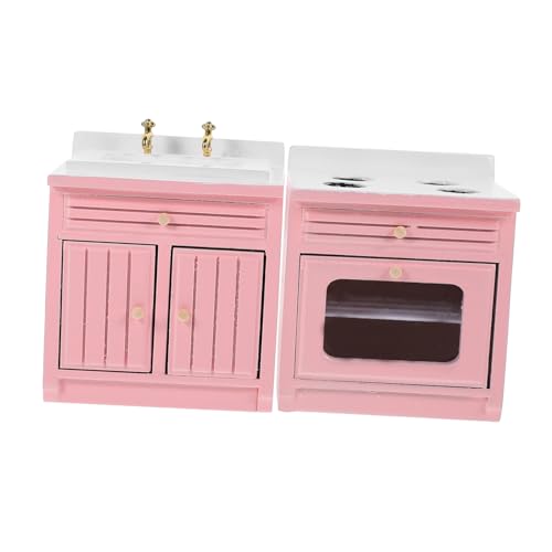 Vaguelly 1 Satz Mini-küchenzubehör Mini-küchenherd Puppenhausmöbel Im Maßstab 1:12 Puppenhaus-küche Puppenhausmöbelmodelle Küchenwaschbeckenstütze Mini-hausbedarf Puppenhausdekor Holz Rosa von Vaguelly