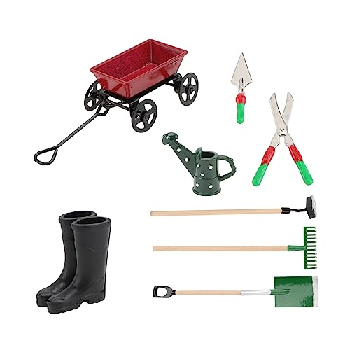 Vaguelly 1 Satz Miniatur Gartenwerkzeug Set Mini Bewässerungskanne Wagen für Puppenhaus und Gartenlandschaften Fördert Kreativität und Kognitive Fähigkeiten bei Kindern von Vaguelly