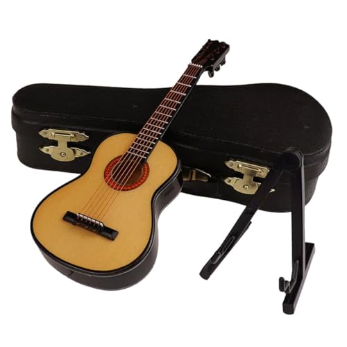 Vaguelly 1 Satz Miniatur Gitarre Modell mit Ständer und Koffer Holzfarbe für Puppenhaus Deko Langlebig und Wiederverwendbar Perfektes für Musikliebhaber und Miniatur Sammler Vaguelly 1 Satz Miniatur Gitarre Modell mit Ständer und Koffer Holzfarbe für Puppenhaus Deko Langlebig und Wiederverwendbar Perfektes für Musikliebhaber und Miniatur Sammler von Vaguelly