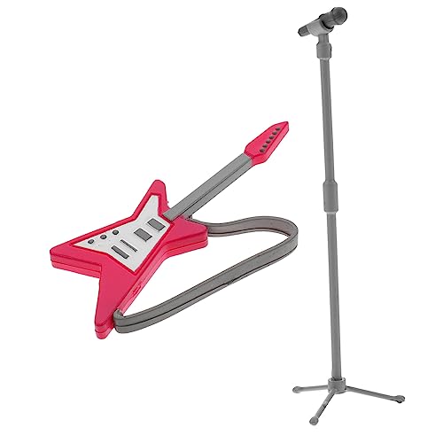 Vaguelly 1 Satz Miniatur Gitarrenmodell mit Mikrofon für Puppenhaus Dekoration für Musikliebhaber und Sammler Robustes Design aus Material Detailgetreu und Elegant von Vaguelly