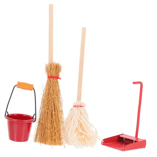 Vaguelly 1 Satz Miniatur Reinigungsset für Puppenhaus Teiliges mit Mop Eimer Schaufel und Besen Rot Dekoration und Verschönerung Ihres Miniaturhauses Vaguelly 1 Satz Miniatur Reinigungsset für Puppenhaus Teiliges mit Mop Eimer Schaufel und Besen Rot Dekoration und Verschönerung Ihres Miniaturhauses von Vaguelly