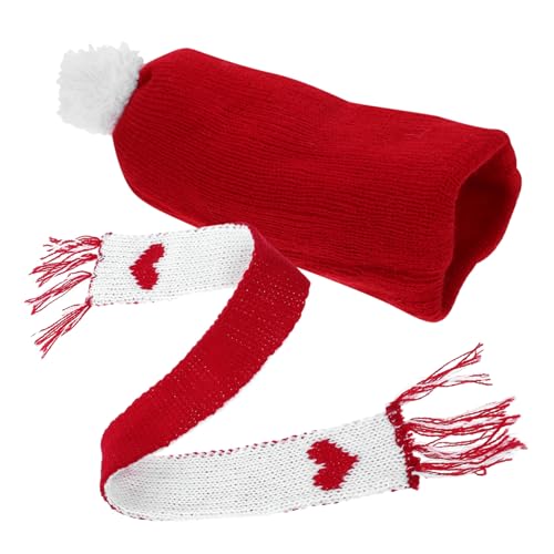 Vaguelly 1 Satz Miniatur Schneemann Mütze und Schal Teiliges Weihnachtszubehör für Bastelprojekte Dekorative Strickmützen und Schals für Puppen Rot mit Herzmuster von Vaguelly