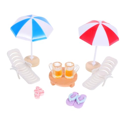 Vaguelly 1 Satz Miniatur Set Strandspielzeug für Puppenhäuser TLG Deko mit Liegestühlen Sonnenschirmen und Zubehör für Kreative Sandtisch Szenen und Rollenspiele von Vaguelly